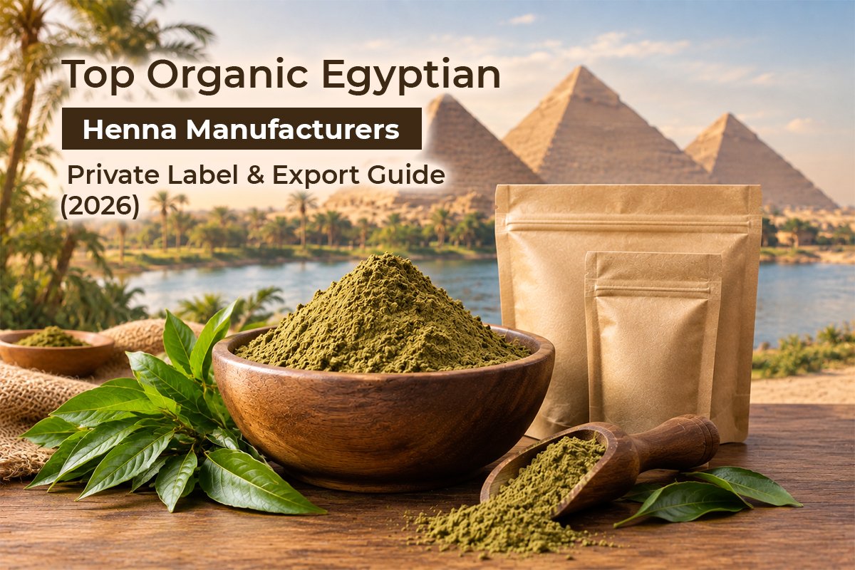 Private label Egyptian henna powder packed in retail-ready export packaging.